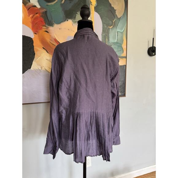 Coldwater Creek Button Up Sz 1X Purple Ruffled Neck Cottagecore Dark Academia - Picture 3 of 11